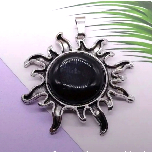 Sun Stone Pendant Jewelry - Obsidian Natural Stone Sun Shaped Pendant Healing Gemstone